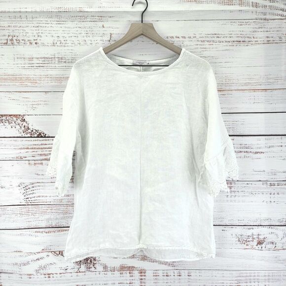 Francesca Bettini Top Women M Medium White Linen Lagenlook Blouse Made In Italy - Picture 1 of 8